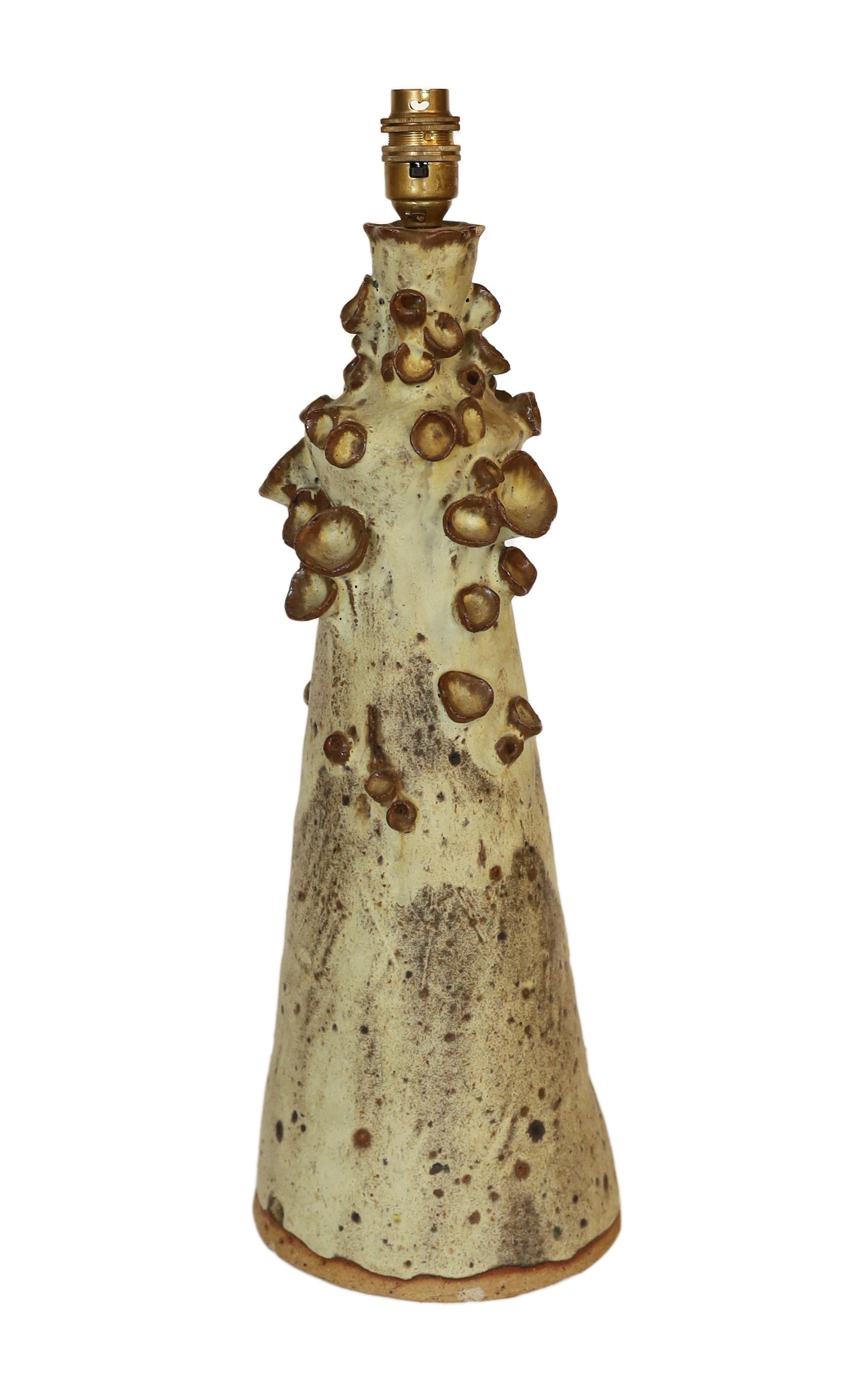 A 1970s German pottery table lamp of organic form, height 46cm